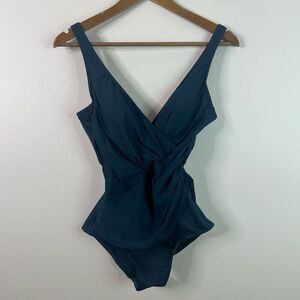 Miraclesuit Blue Slimming Must Have Oceanus One Piece Swimsuit Women's Size 10